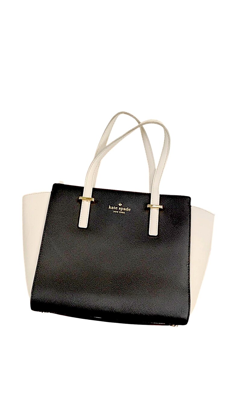 kate spade Black and Cream Saffiano Leather Tote And Free GUC Wallet